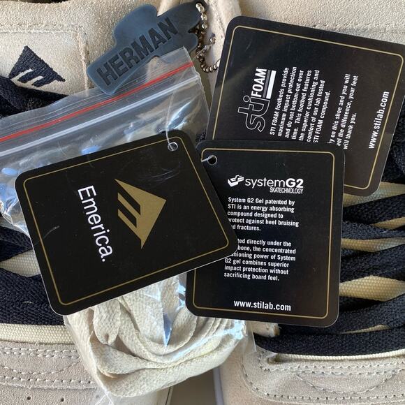 Vintage Emerica Herman 2 Skate Shoe Leather Suede Beige White Mens 13 NWT RARE - Picture 14 of 16